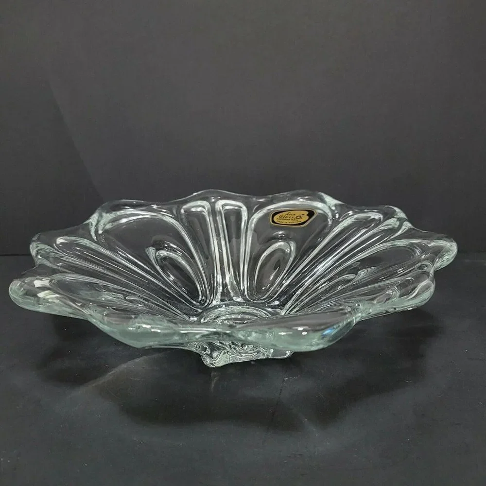 Vintage MCM 60s LUX Glass Austria Art Clear Glass Flower Shape‎ Centerpiece Bowl